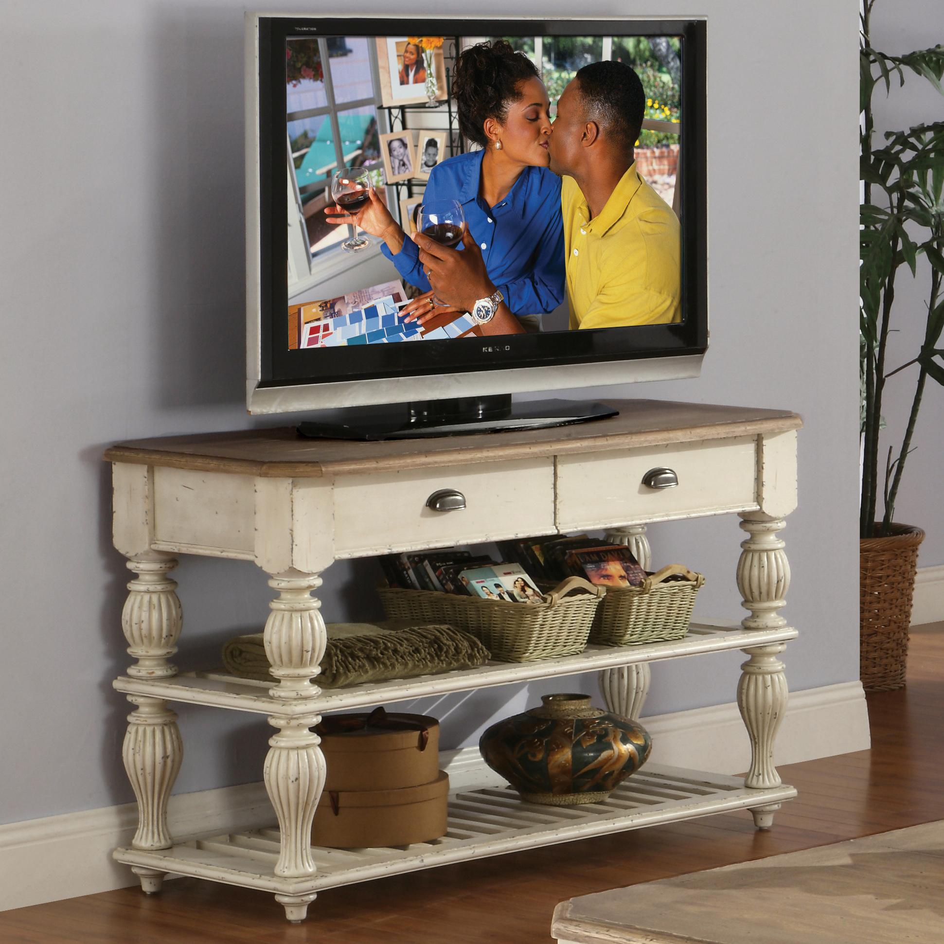 Riverside Furniture Coventry Two Tone Wood Slat Console Table with Drop